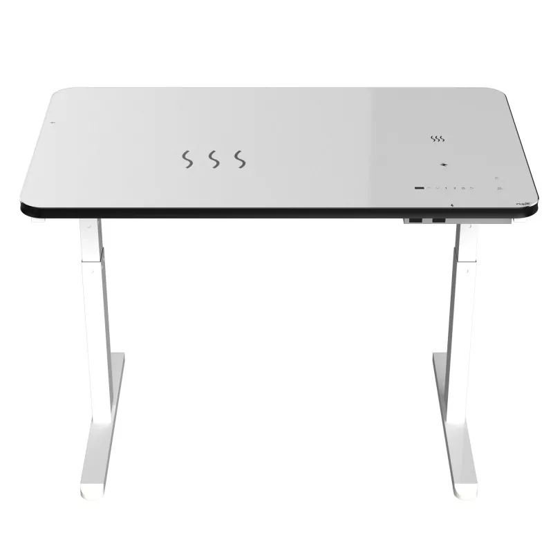 White Glass ဘုတ်အဖွဲ့ Dual Moot Dual Moon Electric Lifting စားပွဲ